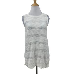 Lou & Grey Knit Tank Top Womens S Small White Striped Crew Neck Ribbed Trim
